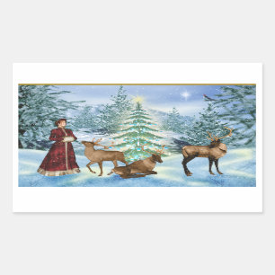 Victoriaans kerstwinterstickers rechthoekige sticker