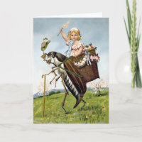 Victoriaans Kever met Meisje Kerstmis Kaart