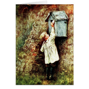 Victoriaans kind dat een briefkaart verzendt