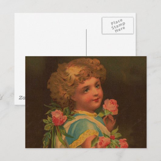 Victoriaans kind en bloemen briefkaart (Voorkant / Achterkant)