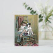 Victoriaans kind- en hondenrouwrum briefkaart (Staand voorkant)