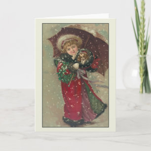 Victoriaans kind en puppy kerstgroetkaart feestdagen kaart