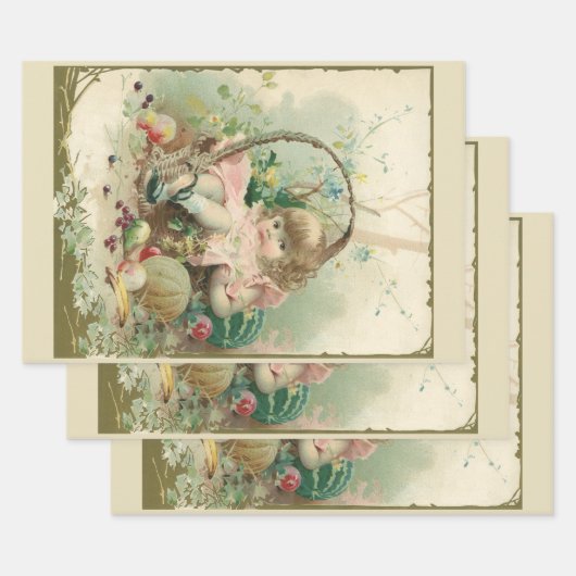  Victoriaans kind, meidenlentesmandje Inpakpapier Vel (Set)