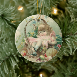 Victoriaans kind, meidenlentesmandje Keramisch Ornament