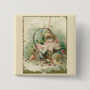 Victoriaans kind, meidenlentesmandje Vierkante Button 5,1 Cm