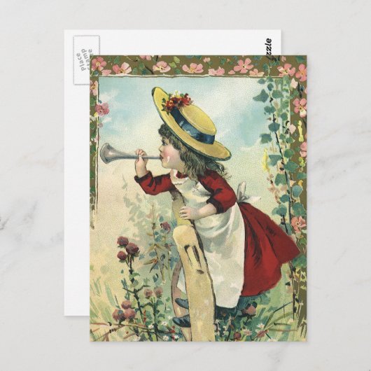  Victoriaans kind, meisje dat de buik blaast Briefkaart (Voorkant / Achterkant)