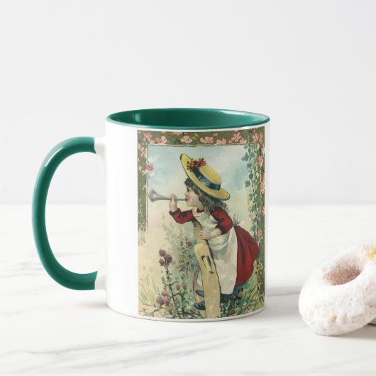 Victoriaans kind, meisje dat de buik blaast Mok (Met donut)