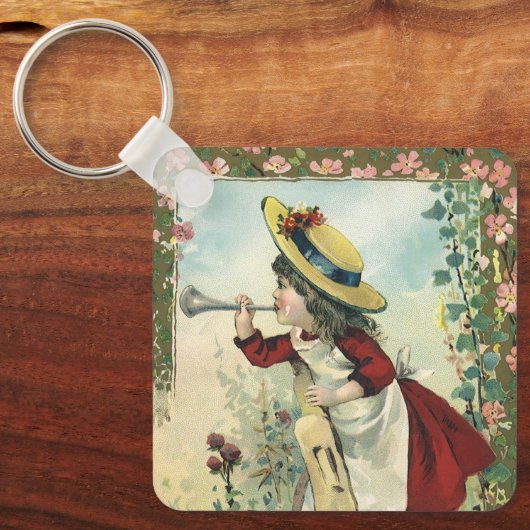 Victoriaans kind, meisje dat de buik blaast Sleutelhanger (Voorkant)