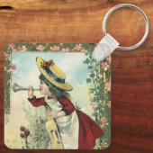 Victoriaans kind, meisje dat de buik blaast Sleutelhanger (Achterkant)