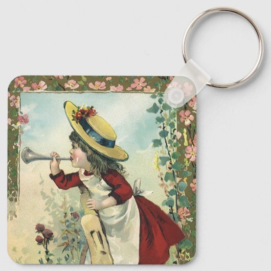  Victoriaans kind, meisje dat de buik blaast Sleutelhanger (Achterkant)