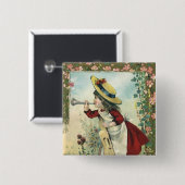  Victoriaans kind, meisje dat de buik blaast Vierkante Button 5,1 Cm (Voorkant /achterkant)