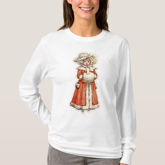 Victoriaans kind meisje papier pop winter schattig t-shirt (Voorkant)