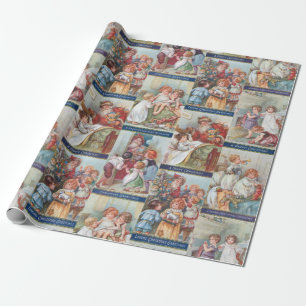 Victoriaans kind met kerstmis charmeren cadeaupapier