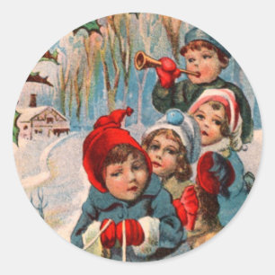 Victoriaans Kinder Sledding Kerst stickers