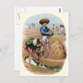 Victoriaans Kinderen bouwen een Sandcastle Briefkaart (Voorkant / Achterkant)