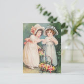 Victoriaans kinderen die een Valentijn en bloemen Feestdagenkaart (Staand voorkant)