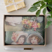 Victoriaans kinderen die een Valentijn en bloemen Tissuepapier (Geschenk)