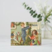 Victoriaans kinderen die met kerstmis sterven word feestdagenkaart (Staand voorkant)