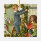 Victoriaans kinderen die met kerstmis sterven word keramisch ornament (Voorkant)