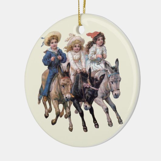 Victoriaans kinderen en paarden keramisch ornament (Links)