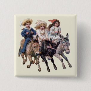 Victoriaans kinderen en paarden vierkante button 5,1 cm