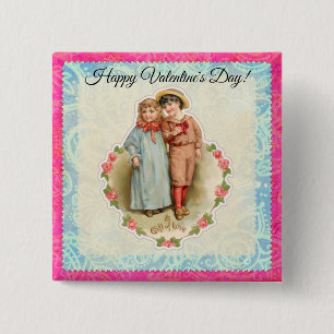  Victoriaans kinderen Gift of Love Valentijn Vierkante Button 5,1 Cm