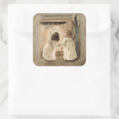 Victoriaans kinderen in de kerstavond vierkante sticker (Tas)