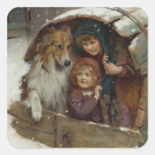 Victoriaans kinderen in Doghouse Vierkante Sticker