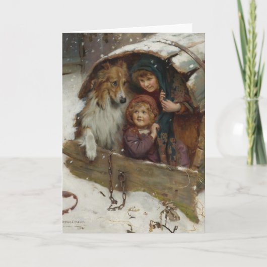 Victoriaans Kinderen in Hondehok Feestdagen Kaart (Voorkant)
