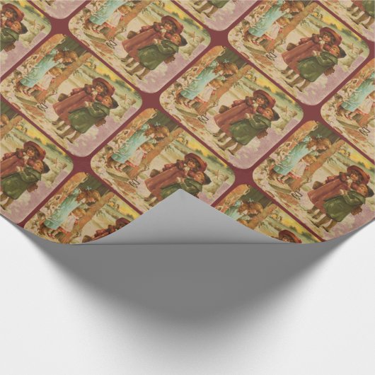 Victoriaans kinderen Kerst inpakpapier (Hoek)