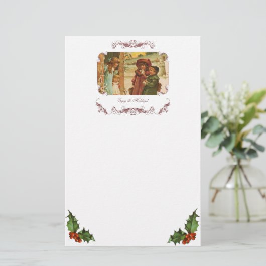 Victoriaans Kinderen Kerst Stationery Briefpapier (Staand voorkant)