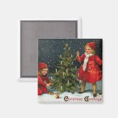 Victoriaans Kinderen Kerstmagneet Magneet (Voorkant / Achterkant)