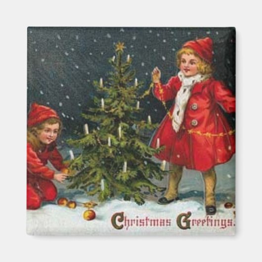 Victoriaans Kinderen Kerstmagneet Magneet (Voorkant)