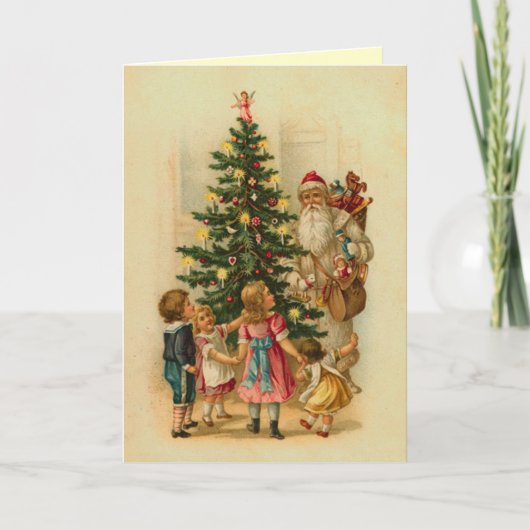 Victoriaans kinderen kerstochtend feestdagen kaart (Voorkant)