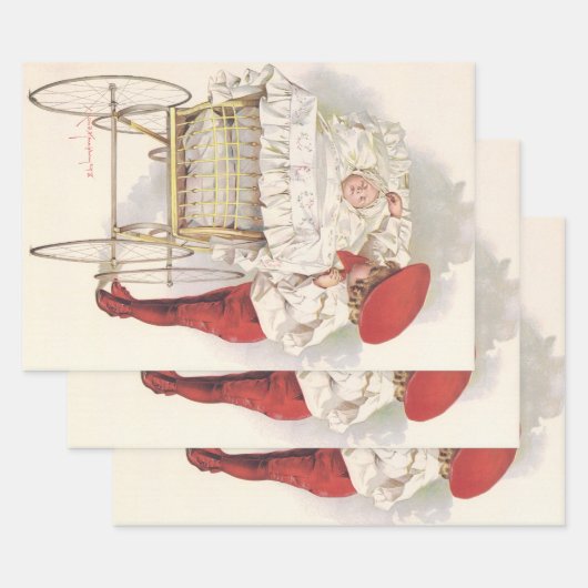 Victoriaans kinderen, kinderen en Baby in Pram Inpakpapier Vel (Set)