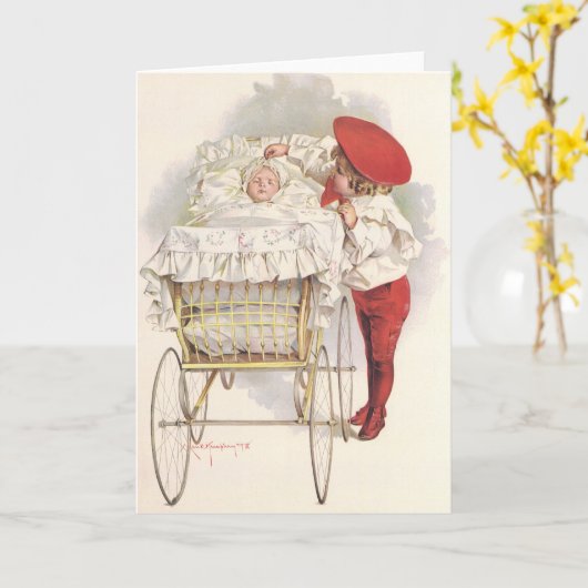  Victoriaans kinderen, kinderen en Baby in Pram Kaart (Gele Bloem)