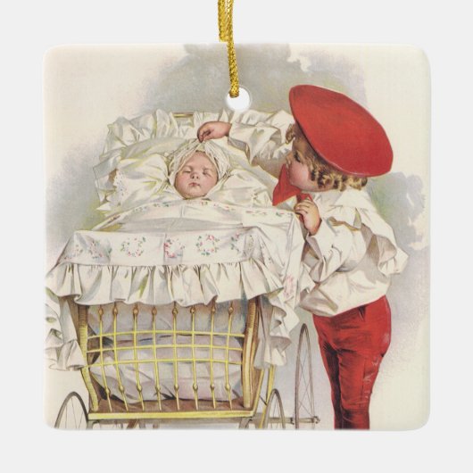  Victoriaans kinderen, kinderen en Baby in Pram Keramisch Ornament (Voorkant)