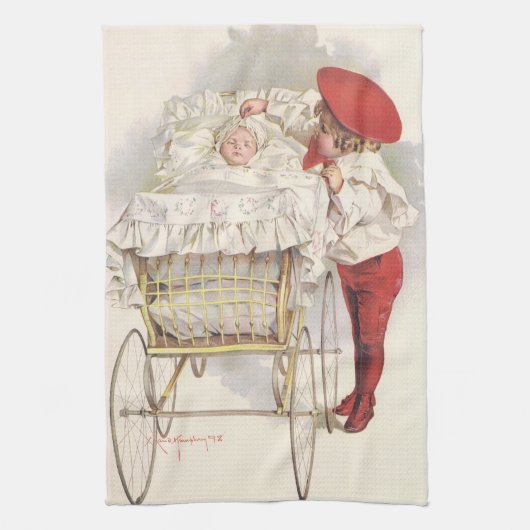  Victoriaans kinderen, kinderen en Baby in Pram Theedoek (Verticaal)