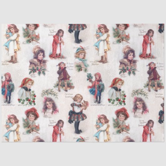 Victoriaans kinderen met kerstcadeautjes tissuepapier (Voorkant)