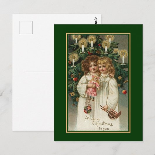 Victoriaans kinderen met Kerstmis Briefkaart (Voorkant / Achterkant)