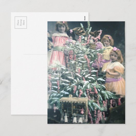 Victoriaans kinderen met Kerstmis Feestdagenkaart (Voorkant / Achterkant)