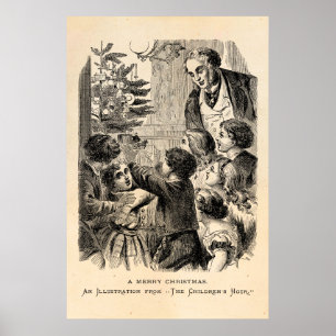Victoriaans kinderen met kerstscène Vintage via bo Poster
