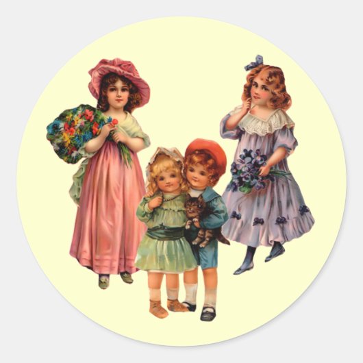 Victoriaans kinderen met  kunst ronde sticker (Voorkant)