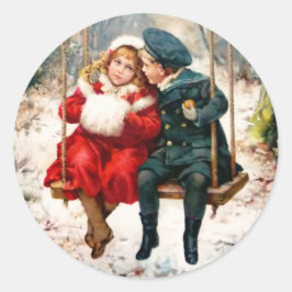Victoriaans Kinderen op Swing Ronde Sticker