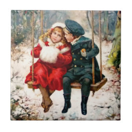  Victoriaans kinderen op zigende keramische tegel Tegeltje