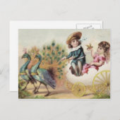 Victoriaans kinderen Ostrich Paaseieren Feestdagenkaart (Voorkant / Achterkant)