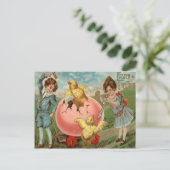 Victoriaans kinderen Paaskuiken gekleurd ei Feestdagenkaart (Staand voorkant)