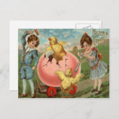 Victoriaans kinderen Paaskuiken gekleurd ei Feestdagenkaart (Voorkant / Achterkant)