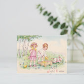 Victoriaans Kinderen Pasen Bunny Field Feestdagenkaart (Staand voorkant)