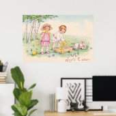 Victoriaans Kinderen Pasen Bunny Field Poster (Thuiskantoor)